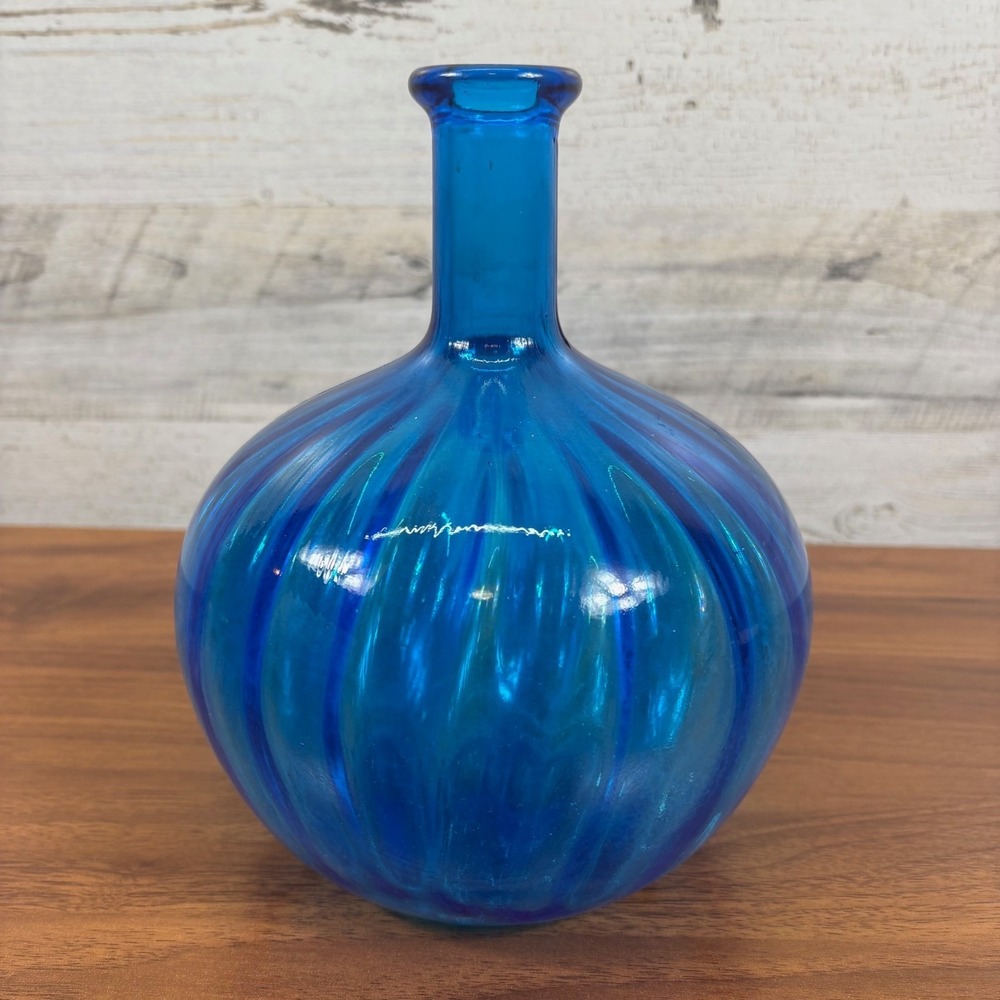 Empoli Italy Cobalt‎ Blue Glass Genie Bottle Decanter Missing Stopper 8"